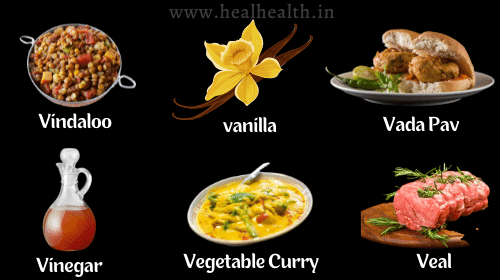 foods that start with the letter v- vindaloo, vanilla, veal, vinegar, vada pav and vegetable curry.